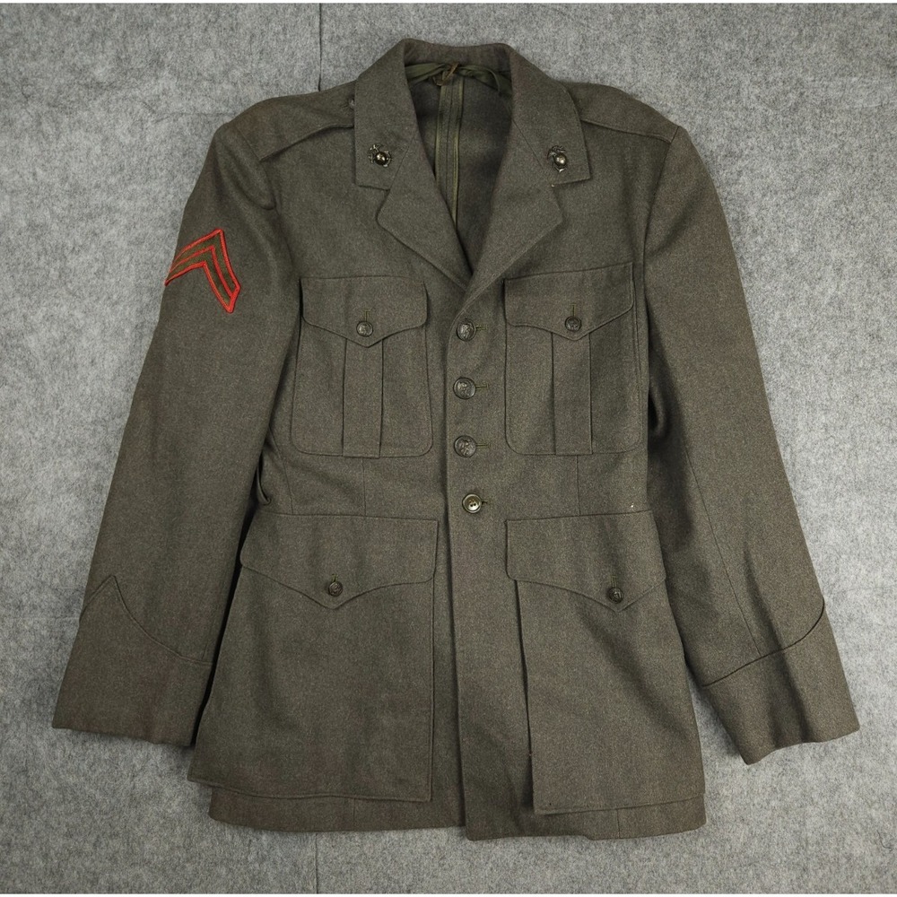 Vintage US Military Wool Jacket Coat Men's 38R Green Button Eagle Chore Coat